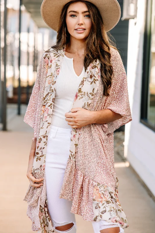 Get Close Blush Pink Mixed Print Kimono