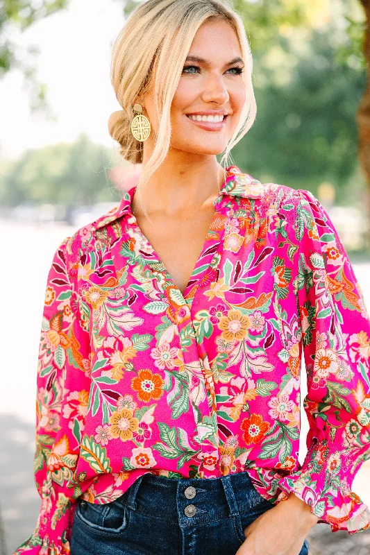 Fate: Gorgeous New Day Hot Pink Floral Blouse