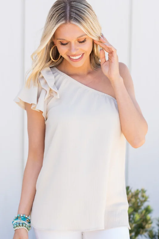 Feeling Poetic Natural White One Shoulder Blouse