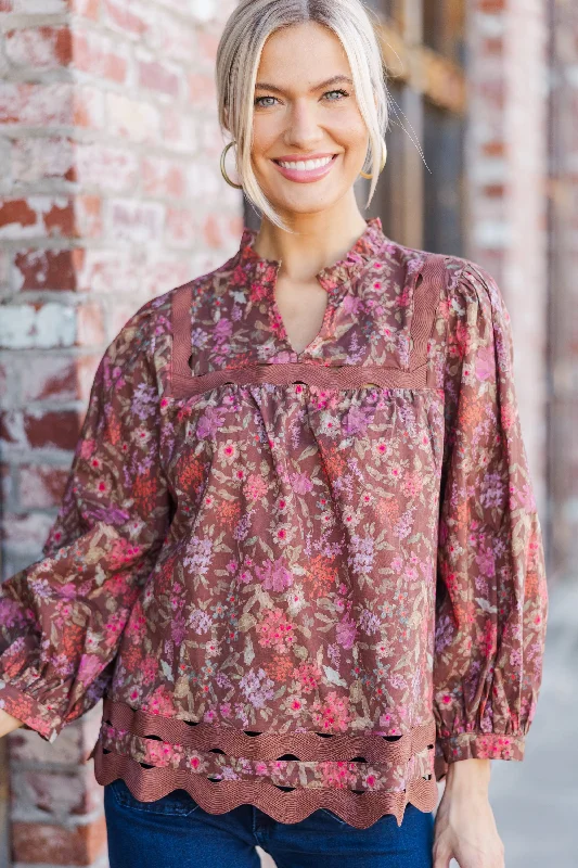 In This Case Brown Floral Blouse