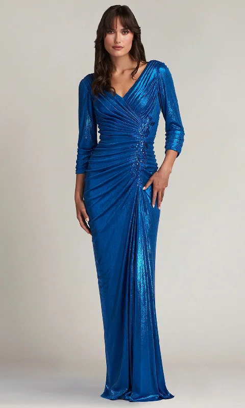 Tadashi Shoji BSJ24039L - Draped Metallic V-Neck Evening Dress