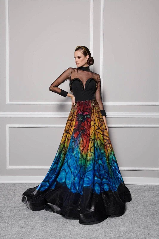 MNM Couture F02825 - Illusion Long Sleeve Evening Gown