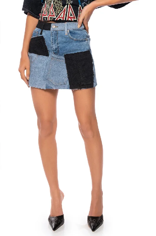 PATCHWORK DENIM MINI SKIRT