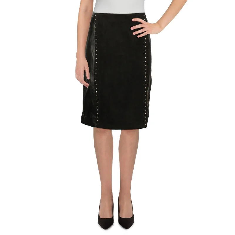 Womens Faux Leather Studded A-Line Skirt