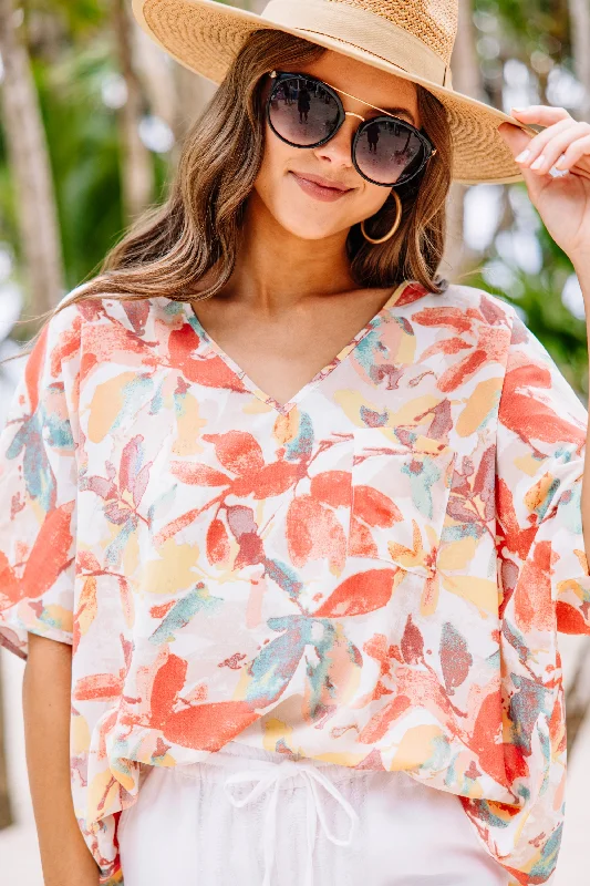 At This Time Coral Orange Floral Top