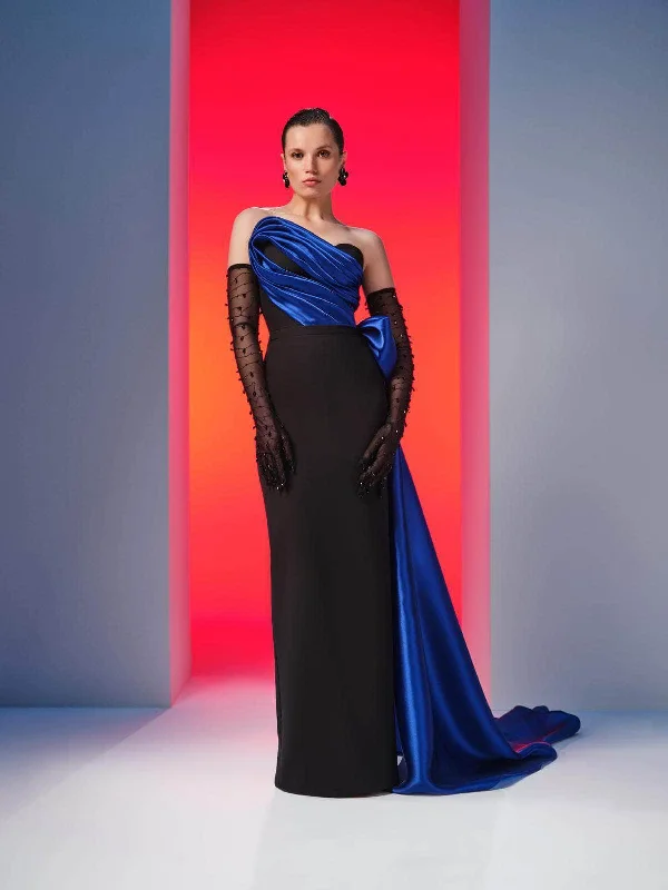 MNM Couture N0610 - Asymmetric Neck Draped Evening Gown