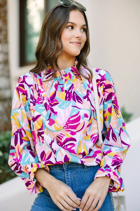 Be True To You Fuchsia Pink Tropical Floral Blouse