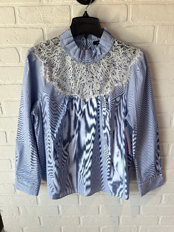 Top Long Sleeve By Halogen In Blue & White, Size: L