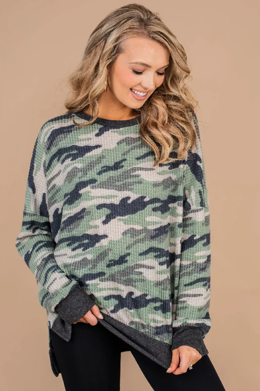 Simple Interests Green Camo Waffle Top