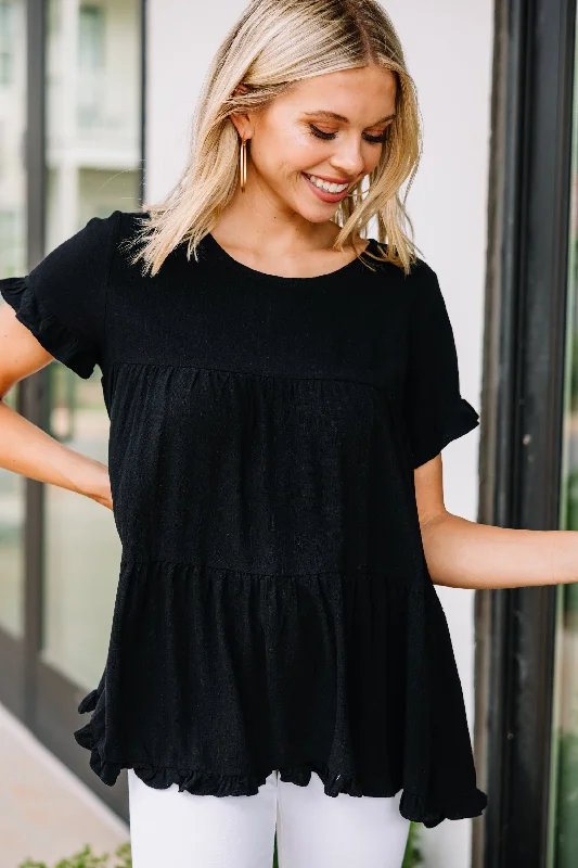 All Eyes On Me Black Linen Babydoll Top