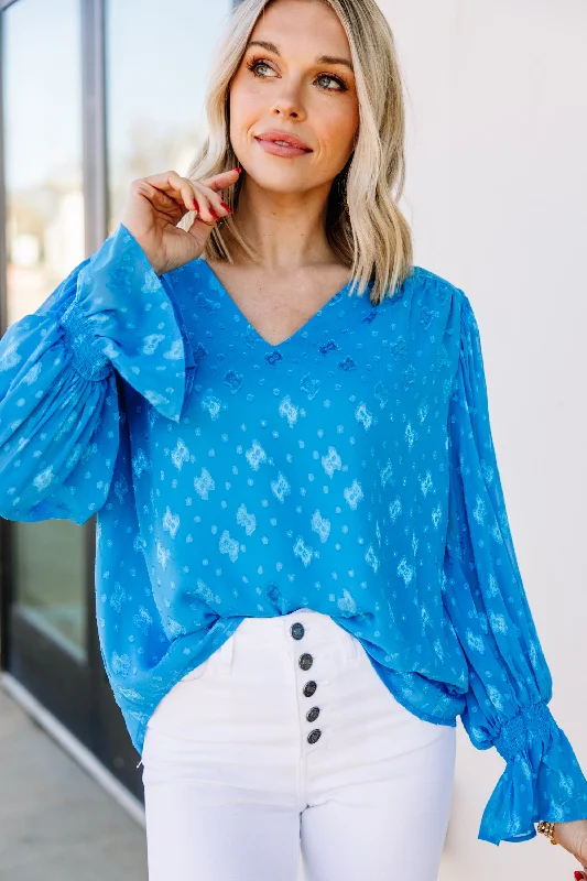 On The Way Royal Blue Textured Blouse