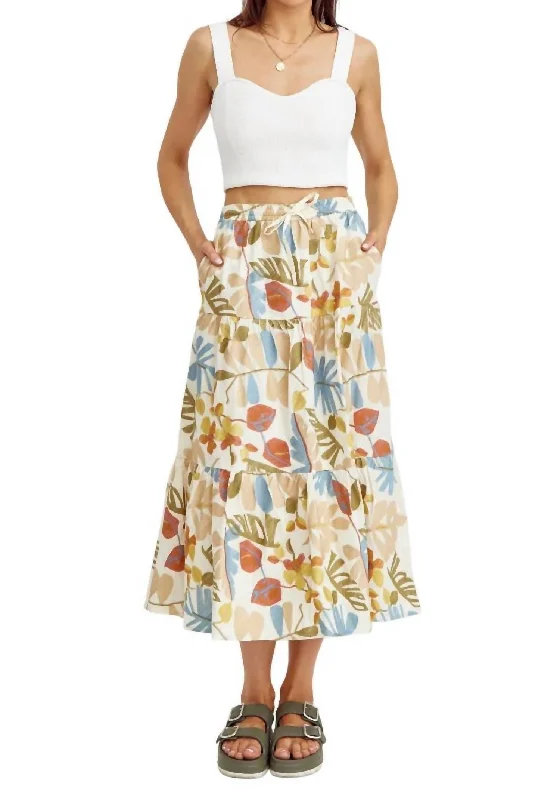 Grant Embroidered Midi Skirt In Neutral Multi