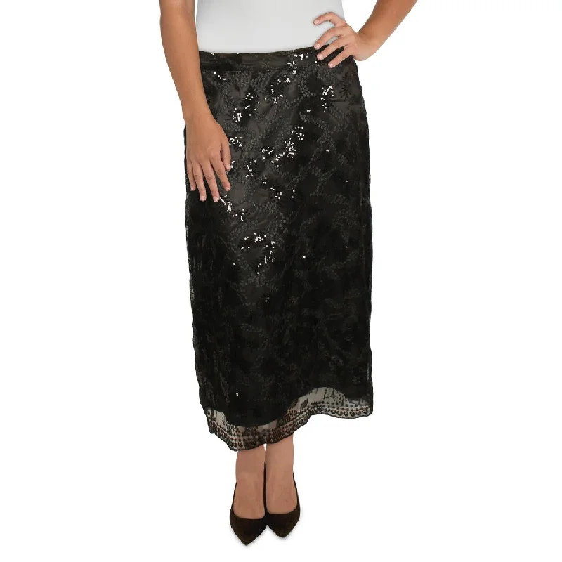 Womens Sequined Midi A-Line Skirt