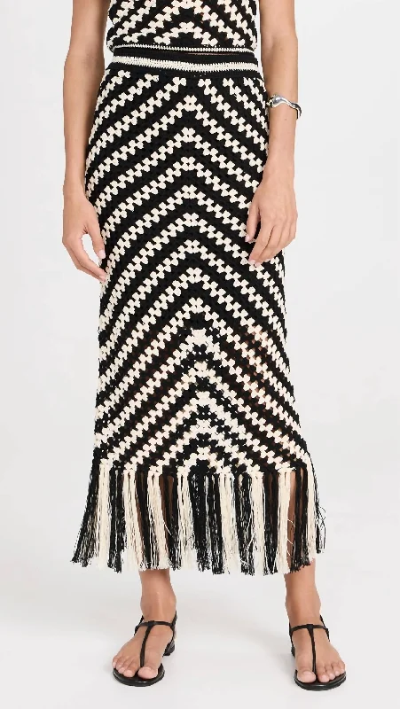 Halliday Hand-Crocheted Midi Fringe Skirt In Chevron