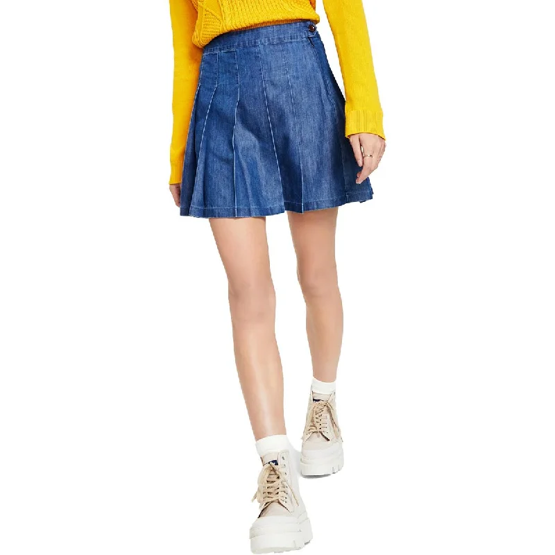 Womens Pleated Mini Denim Skirt