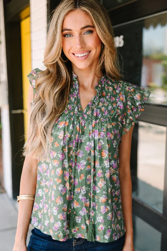 Fate: Pick And Choose Olive Green Floral Blouse