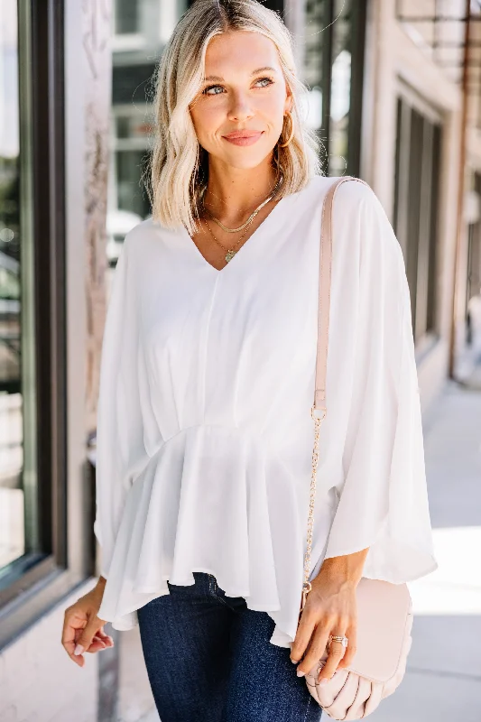 Tell It All White Kimono Sleeve Blouse