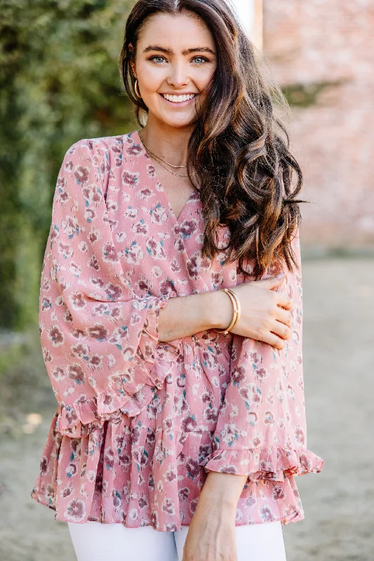 Feeling Ready Mauve Pink Floral Blouse