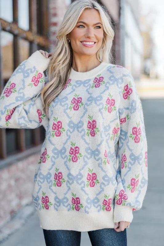 Work It Cream White Floral Sweater