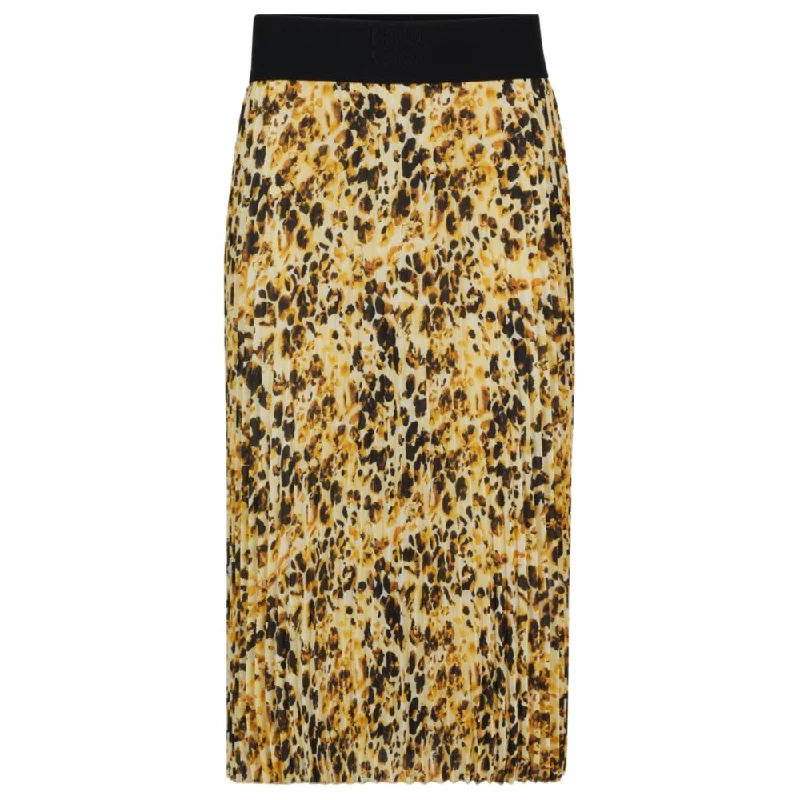 Logo-waistband pliss skirt with watercolor print