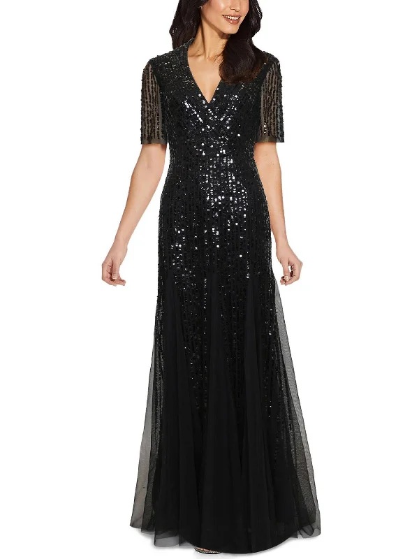 Womens Sequined Maxi Evening Dress