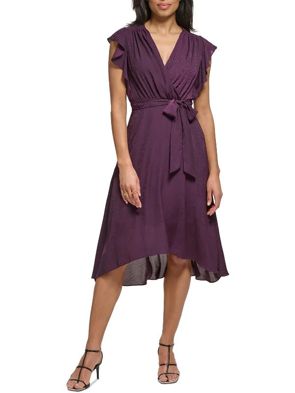 Womens Midi Flutter Sleeve Midi Dress