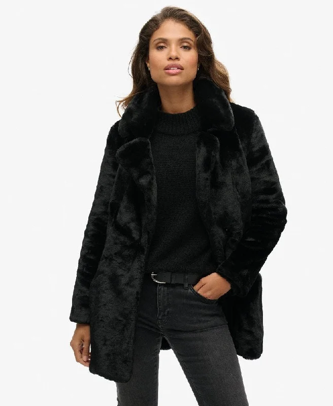 Vintage Mid Faux Fur Coat | Black