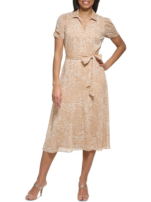 Womens Printed Crepe Midi Dress