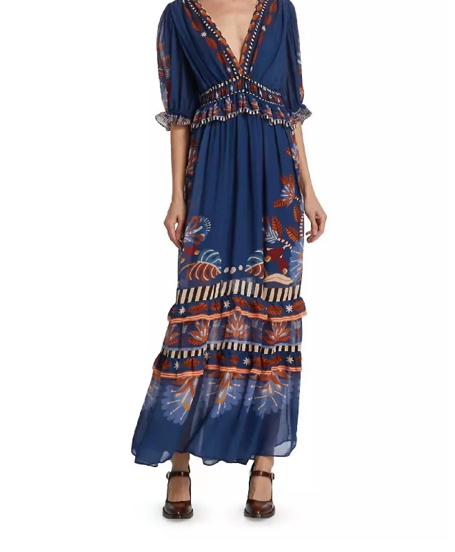 Nature Beauty Short Sleeve Maxi Dress In Blue