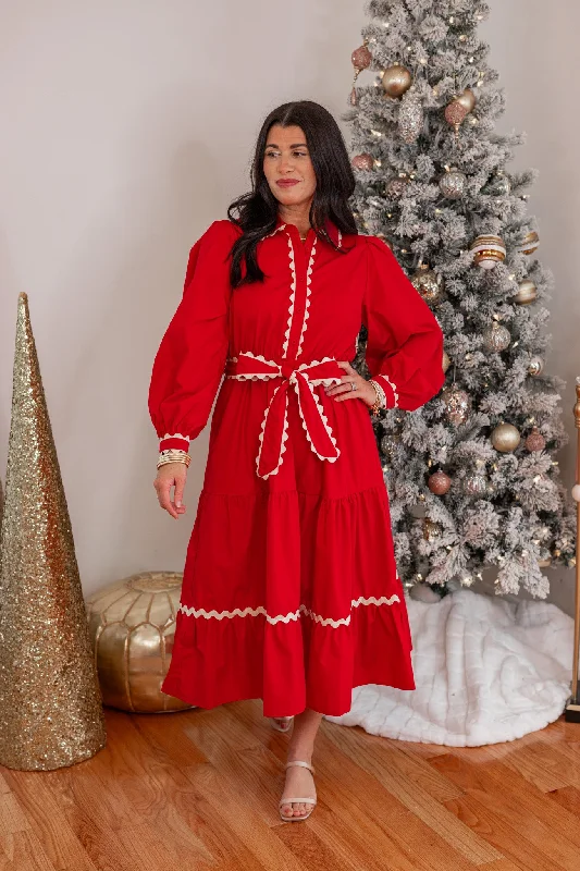 Winter Design Red Midi Dress