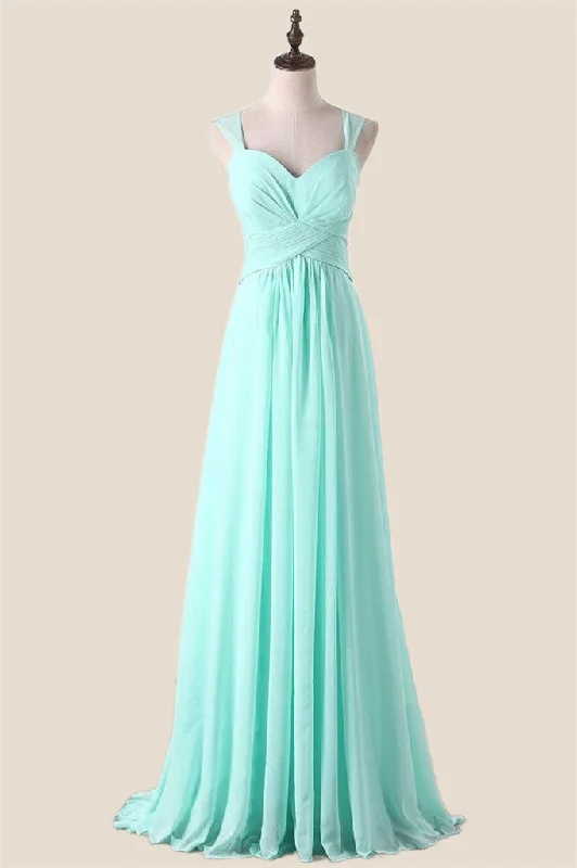 Aqua Chiffon A-line Long Bridesmaid Dress