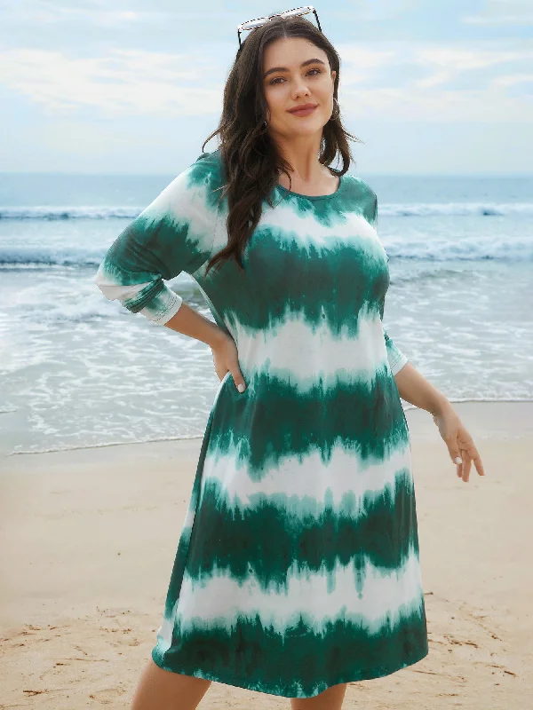 Tie-Dye Round Neck Midi Knit Dress