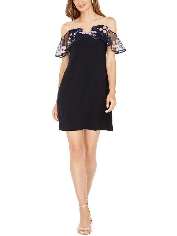 Womens Embellished Off-The-Shoulder Mini Dress