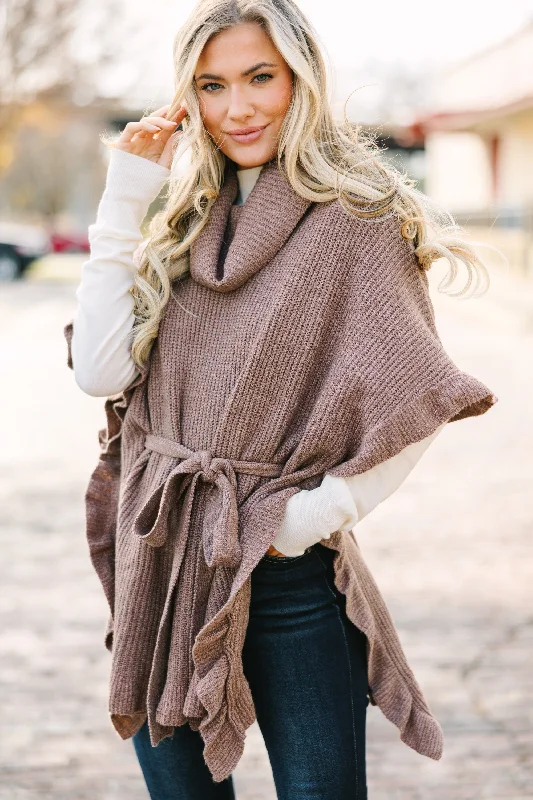 Happy To Be Here Brown Turtleneck Poncho