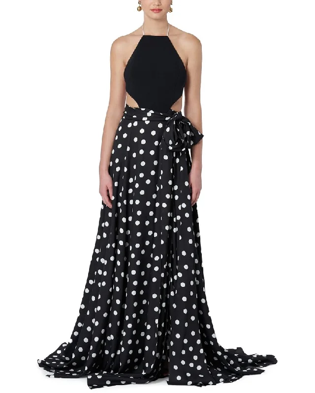 Carolina Herrera Halter Neck Cutout Waist Silk-Blend Gown