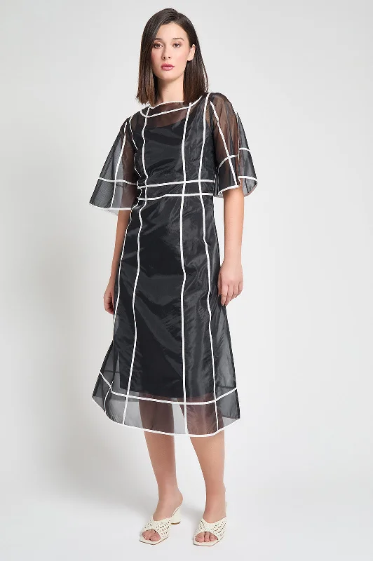 Modern Fit-N-Flare Midi Dress - Contrast Stripe Organza