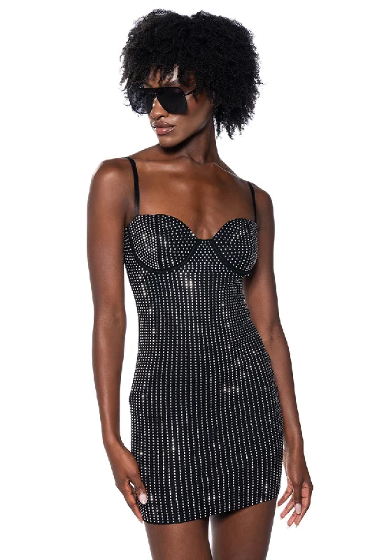 STOP AND STARE RHINESTONE MINI DRESS