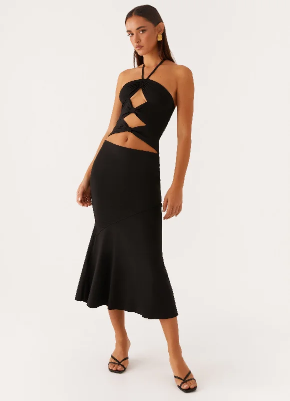 Zena Halterneck Midi Dress - Black