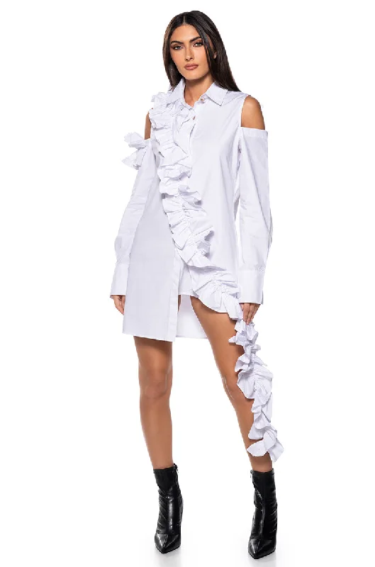 NO REST MINI WHITE CUTOUT SHIRT DRESS