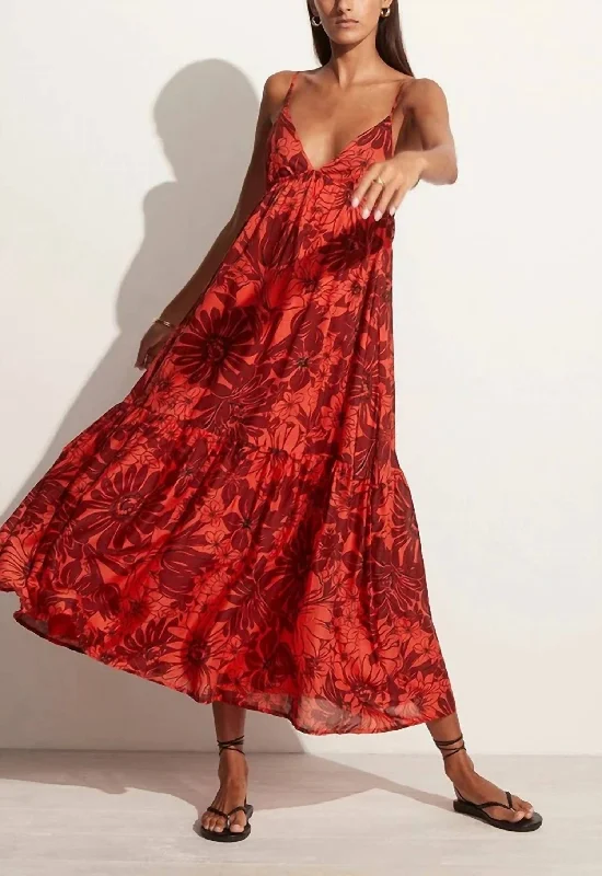 Anisha Maxi Dress In Zani Floral Print Crimson