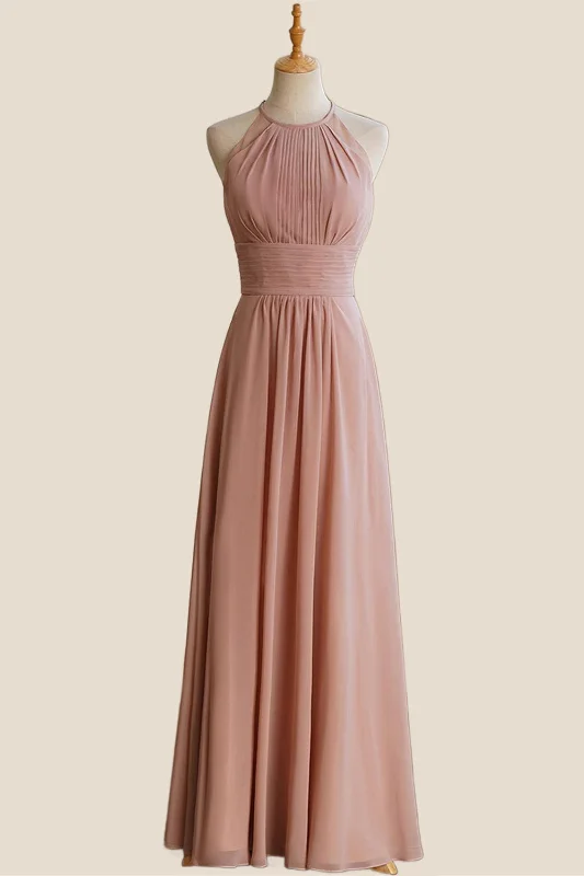 Jewel Blush Chiffon Empire Long Bridesmaid Dress