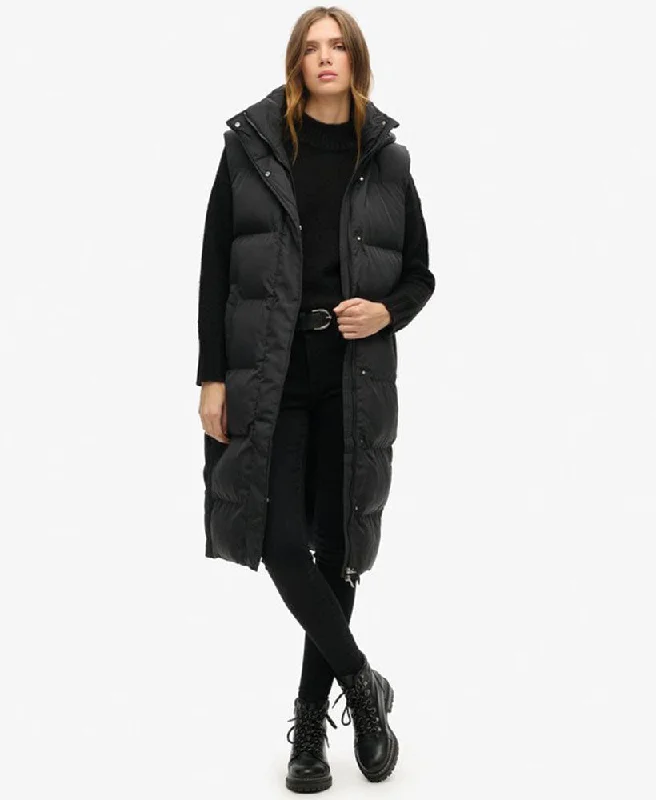 Longline Hooded Puffer Gilet | Black