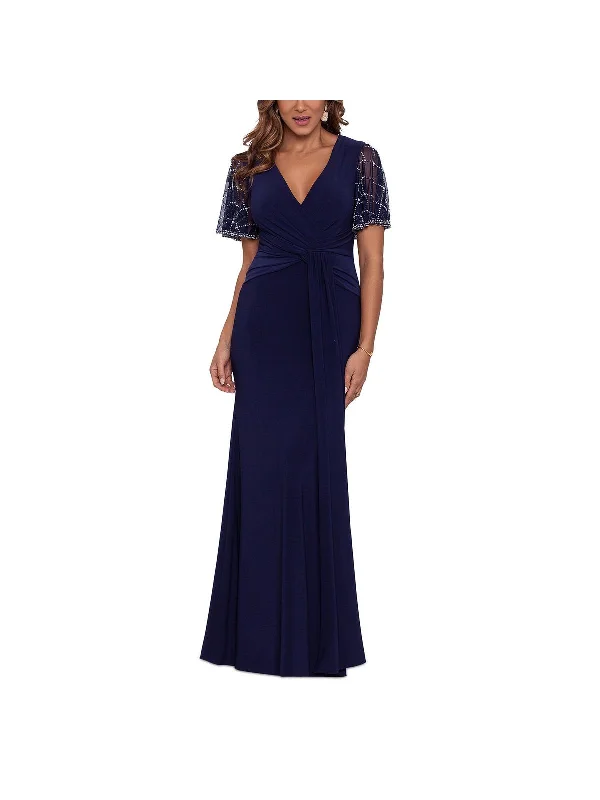 Womens Beaded-Sleeve Maxi Evening Dress