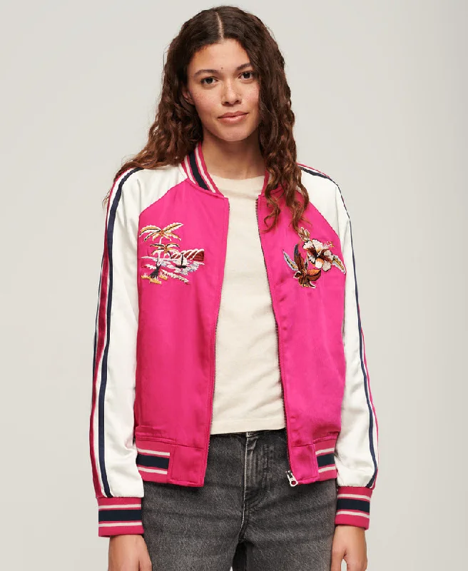 Suikajan Embroidered Bomber Jacket | Bright Pink