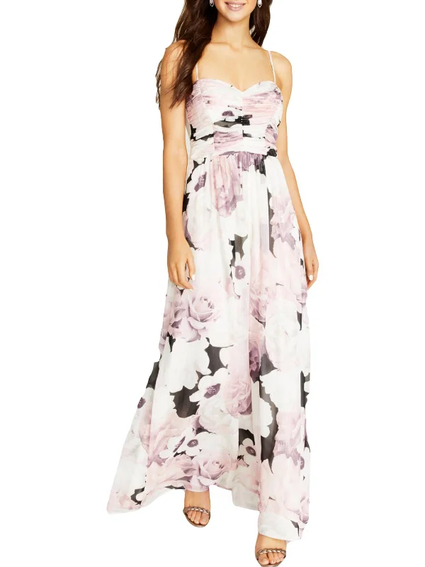 Juniors Womens Floral Print Maxi Evening Dress