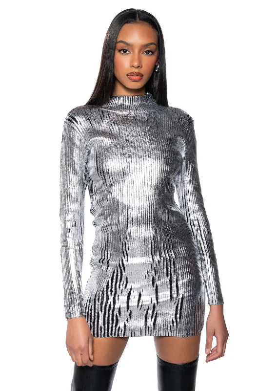 COOL GIRL METALLIC KNIT MINI DRESS