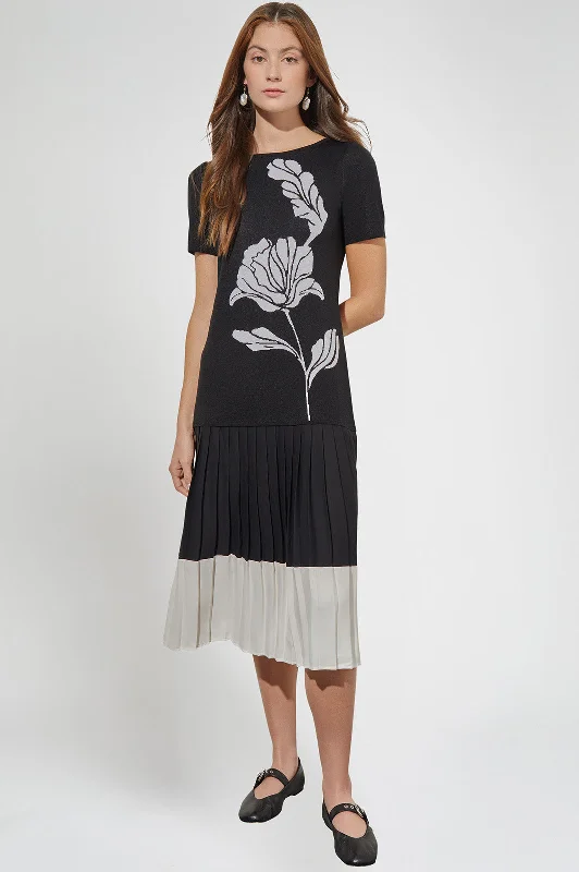 Modern Fit Midi Drop-Waist Dress - Pleated Mixed Media