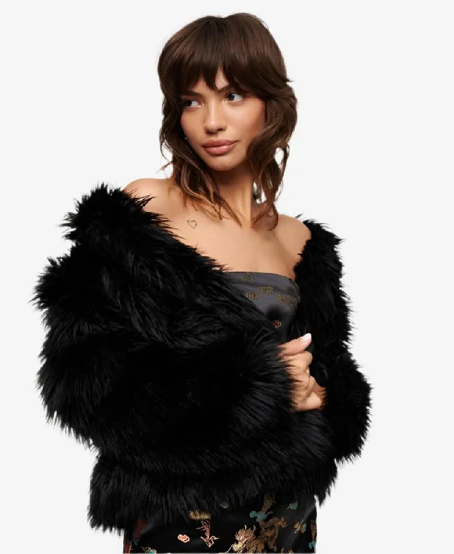 Short Faux Fur Coat | Long Black