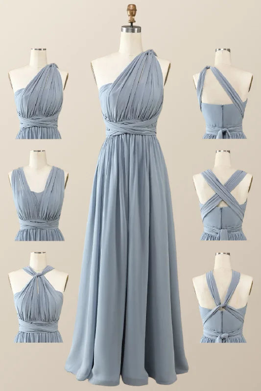 Misty Blue Chiffon Convertible Bridesmaid Dress