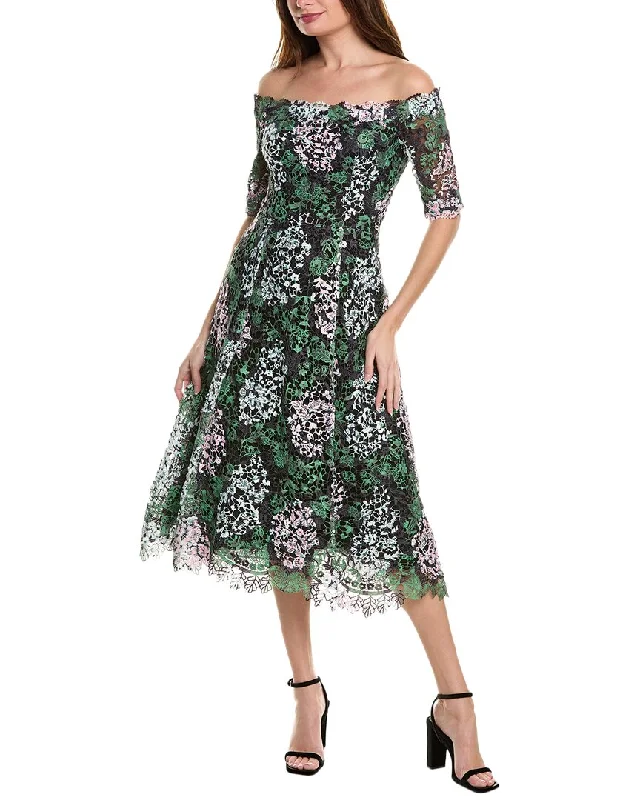 Teri Jon by Rickie Freeman Off-The-Shoulder Lace Midi Dress